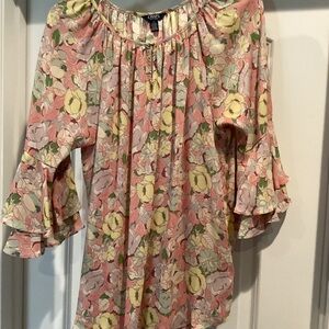 Chaps Women's Floral Blouse - Pink, Green, and Cream